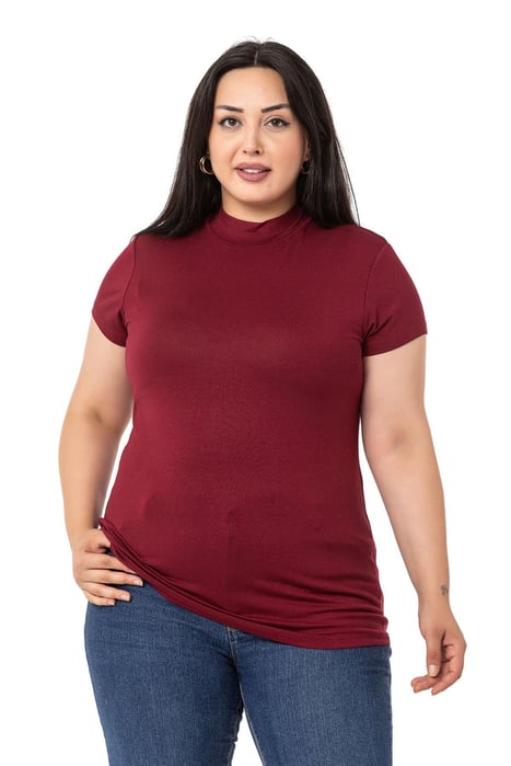 Büyük Beden Yarım Balıkçı Kısa Kollu Viskon Bordo Body