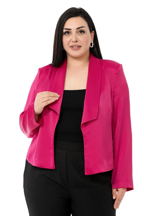 Plus Size Shawl Collar Unlined Short Satin Fuchsia Jacket