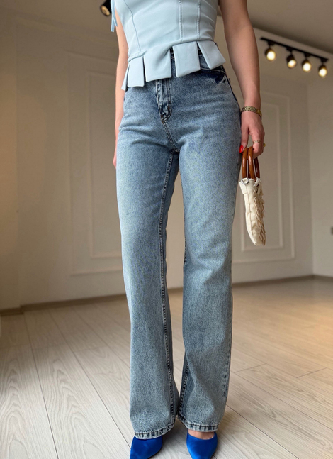 Jean Yüksek Bel Açık Mavi Yıkamalı Straight Jean