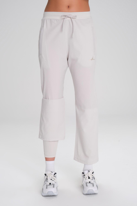 HaşemaHaşema Active Çift Katmanlı Taytlı Boru Paça Ekru Spor Pantolonu Eşofman Altı