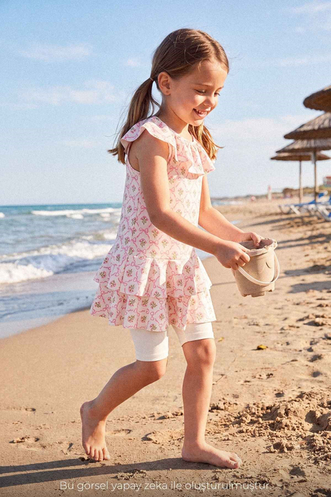 HaşemaHaşema Çiçek Desenli Pembe 3 Parça Kız Çocuk Mayo Takımı 7002