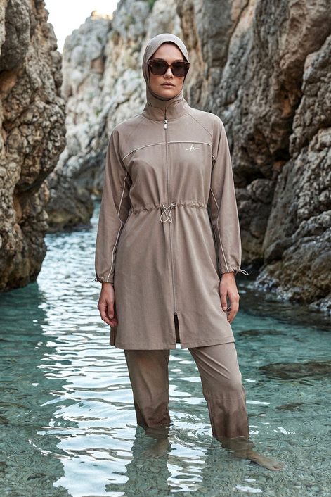 HaşemaHaşema Krem Biyeli Vizon 6 Parça Tam Tesettür Mayo Takımı 5013