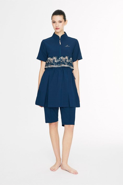 HaşemaHaşema Vaha Koleksiyonu Desenli Lacivert 5 Parça Yarı Kapalı Mayo Takımı 6026