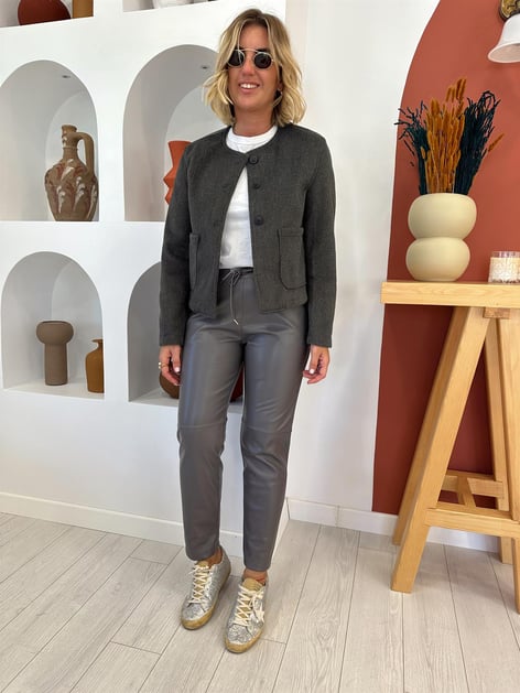 İçi Süet , Yumuşacık Deri , Beli Lastikli Gri Havuç Pantolon