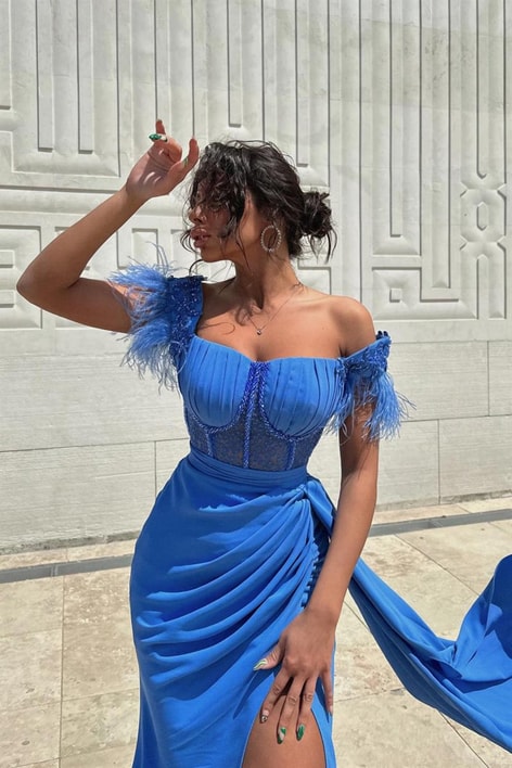 Prenses Yaka Tütü Wonderful Abiye Mavi