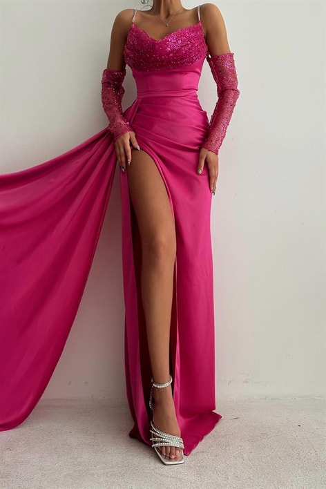 Su Yolu Payet Yaka Abiye Fuşya