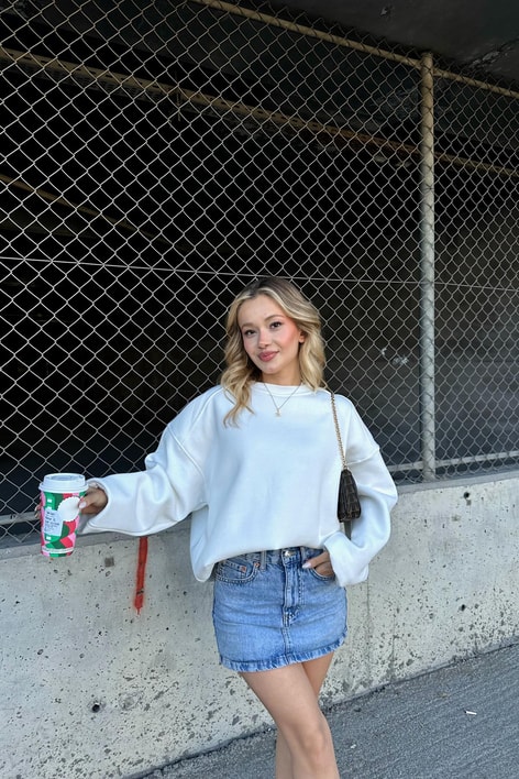 Balon Kol Oversize Sweat Beyaz