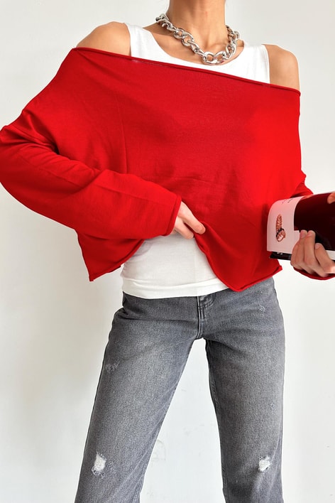 Çift Kat Basic Uzun Kol Bluz Kırmızı