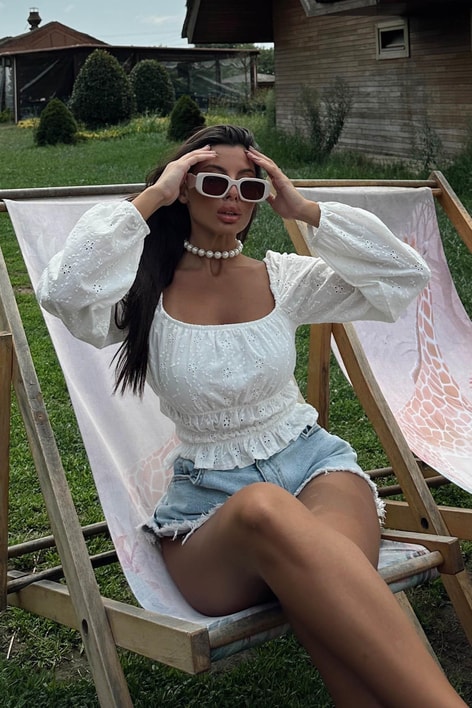 Fisto Gipeli Bluz Beyaz