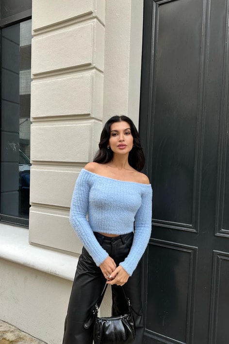 Kayık Yaka Yumoş Bluz Bebe Mavi