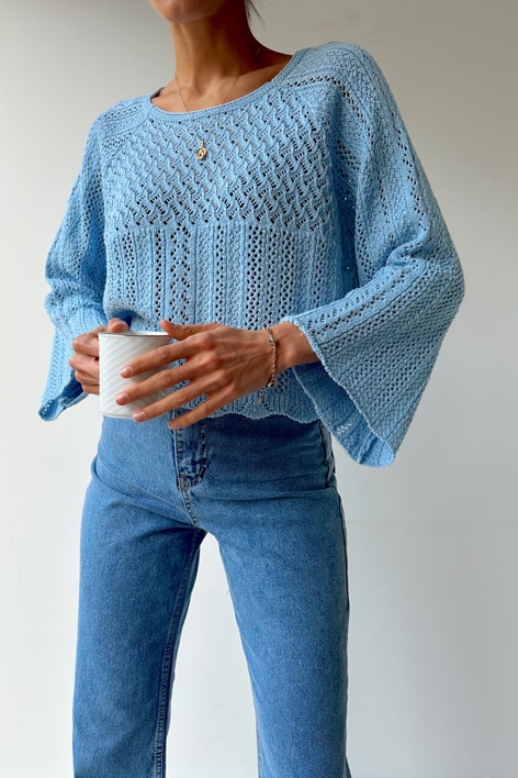 Kol Ajurlu Örme Triko Bebe Mavi