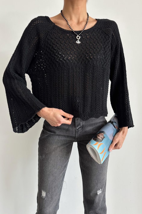 Kol Ajurlu Örme Triko Siyah