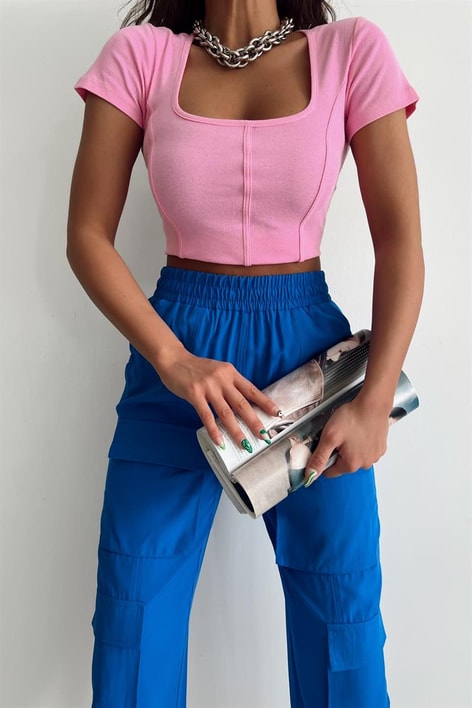 Korsaj Dikişli Bluz Pembe