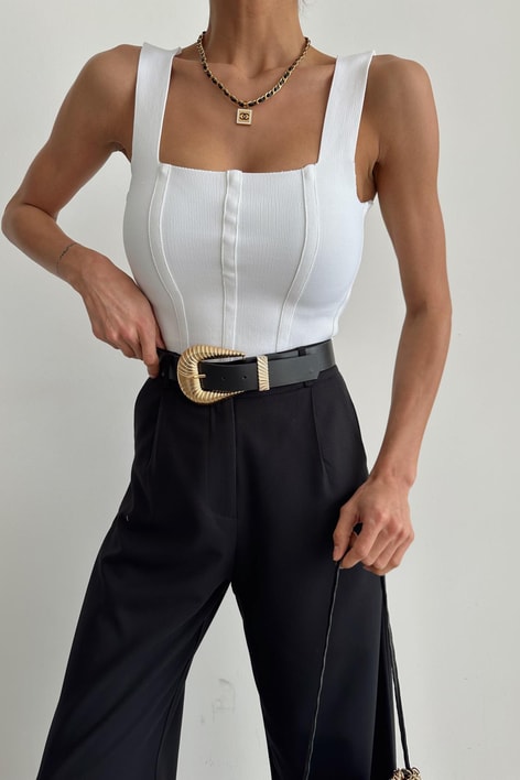 Korsaj Triko Crop Ekru