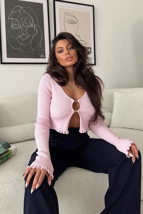 Liana Basic Crop Bluz Pembe