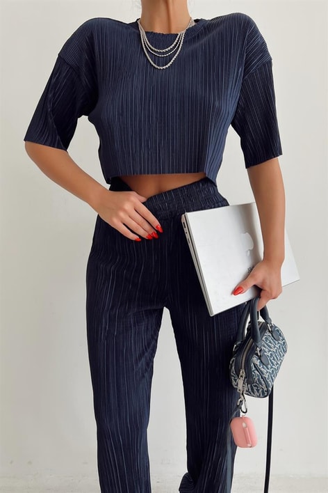 Piliseli Crop Bluz Lacivert