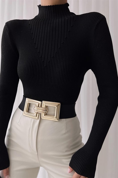 Pıt Pıt Balıkçı Yaka Bluz Siyah