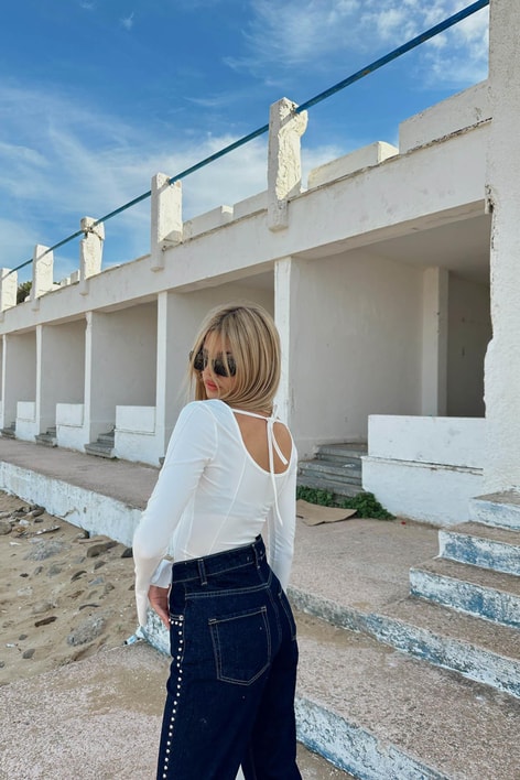 Sindy İspanyol Kol Bluz Beyaz