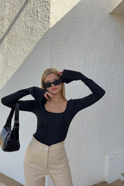 Sindy İspanyol Kol Bluz Siyah