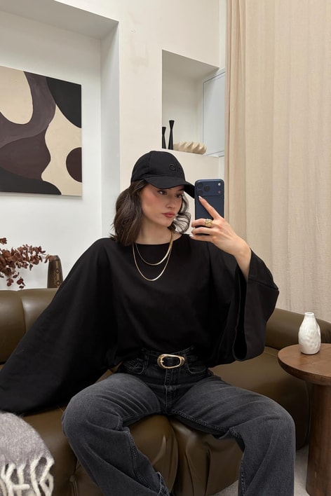 Yarasa Kol Basic Bluz Siyah