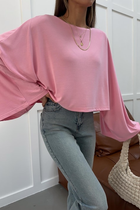 Yarasa Kol Modal Bluz Pembe
