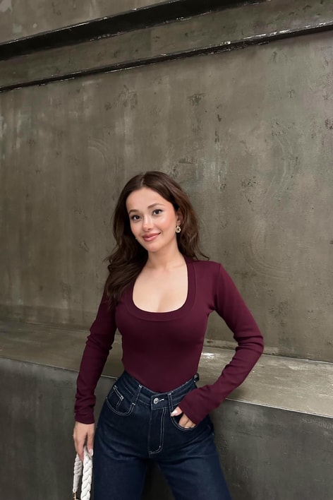 Yuvarlak Dikiş Yaka Bluz Bordo