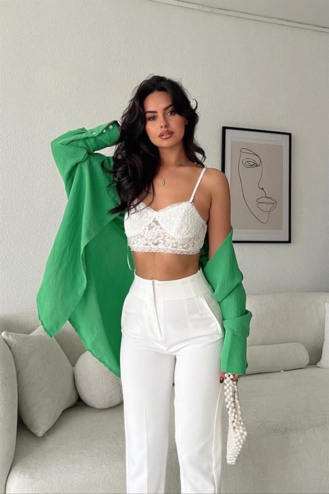 Dantelli Rose Büstiyer Beyaz