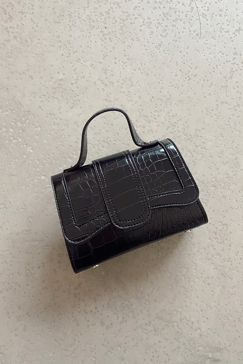 Timsah Desen Kapaklı Çanta Siyah