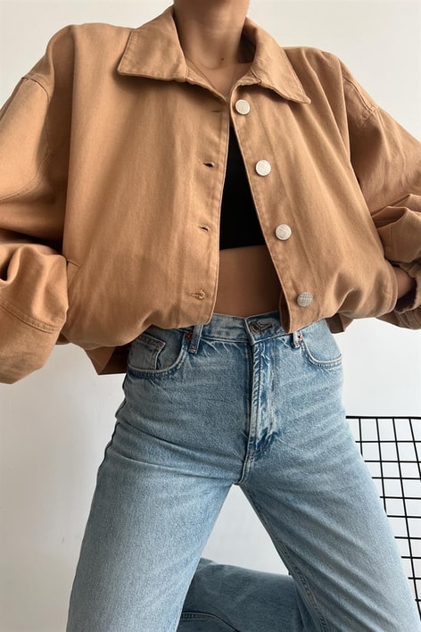 Balon Kol Çıtçıtlı Ceket Camel