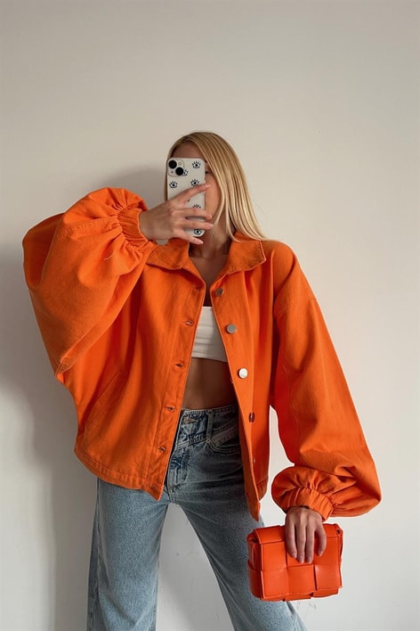 Balon Kol Çıtçıtlı Ceket Oranj