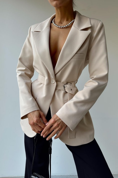 Bel Kemerli Blazer Ceket Bej