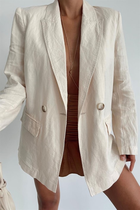 Blazer Keten Ceket Bej