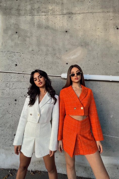 Crop Tüvit Ceket Oranj