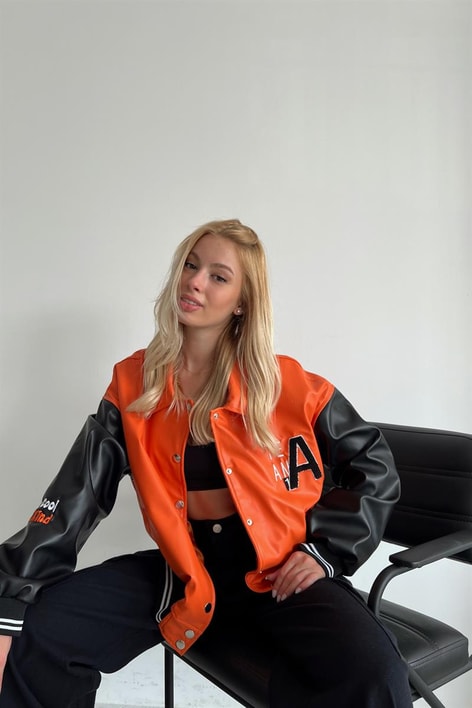 Duo Çıtçıtlı Deri Ceket Oranj