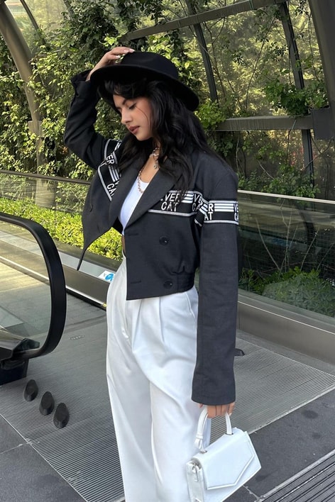 Gipeli Text Detay Kruvaze Cool Ceket Antrasit