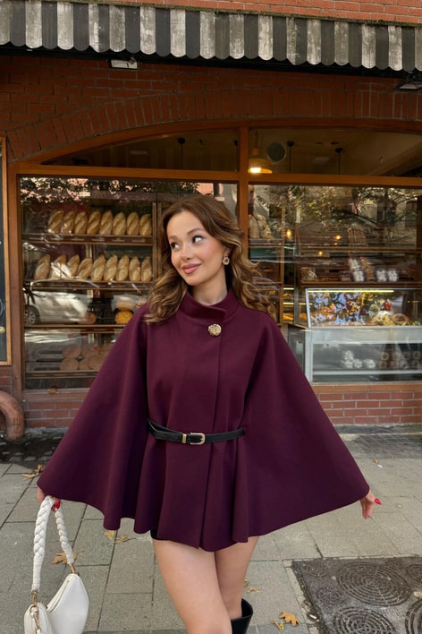 Kaşe Butterfly Panço Bordo