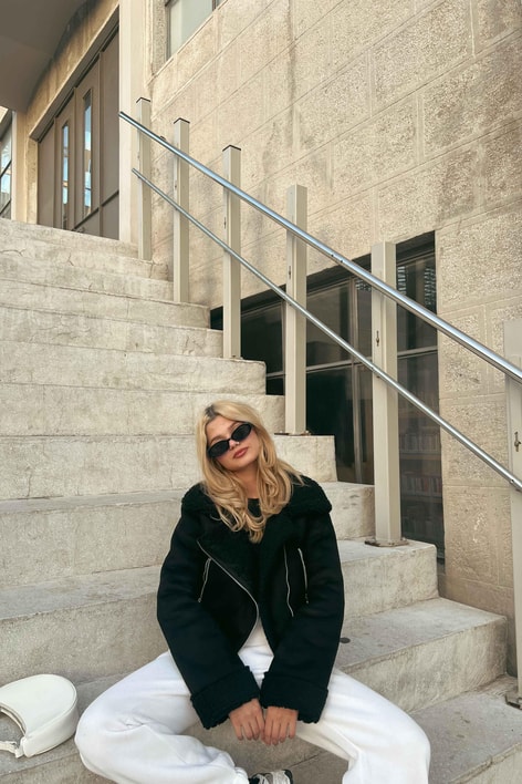 Kürklü Süet Crop Ceket Siyah