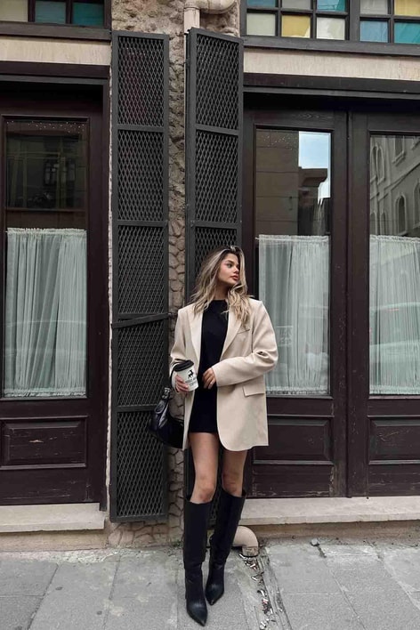 Oversize Blazer Ceket Bej