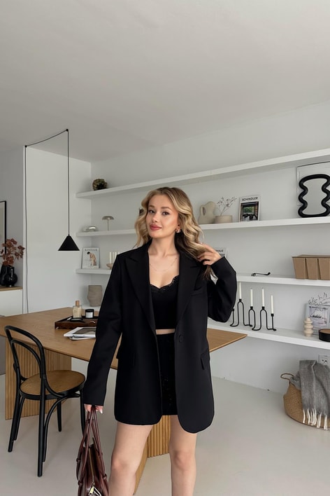 Tek Düğmeli Blazer Siyah