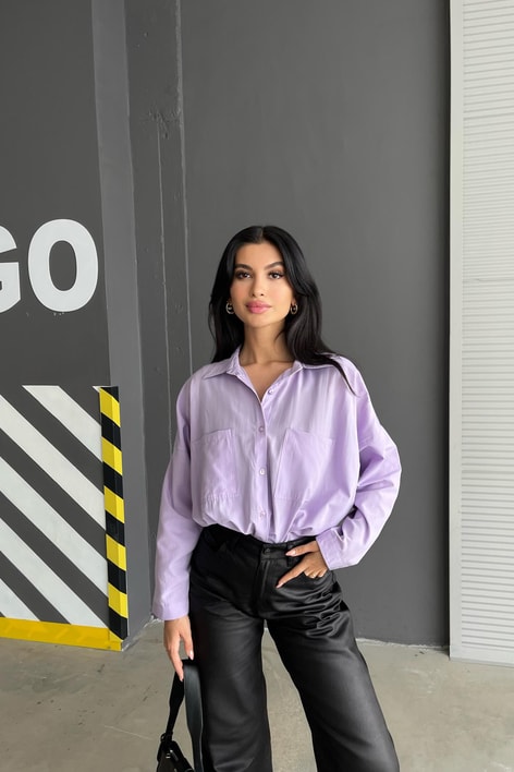 Çift Cepli Uzun Basic Gömlek Lila