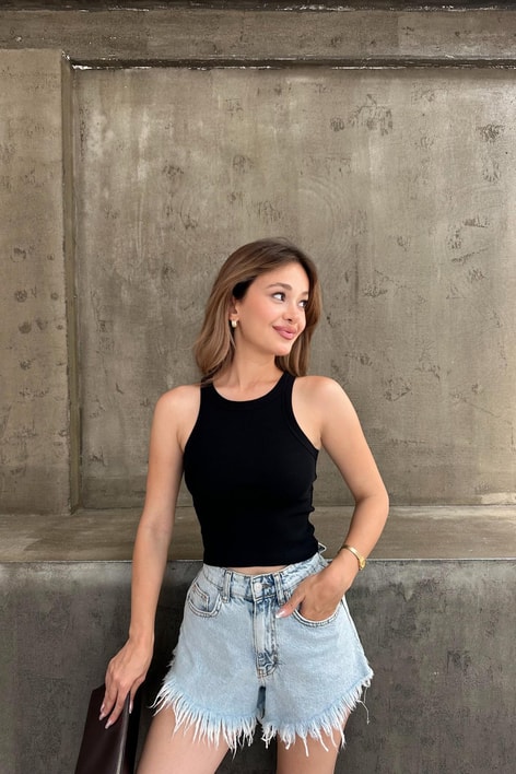 Fitilli Crop Top Siyah