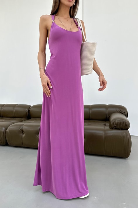 Aksesuar Detaylı Maxi Basic Elbise Lila