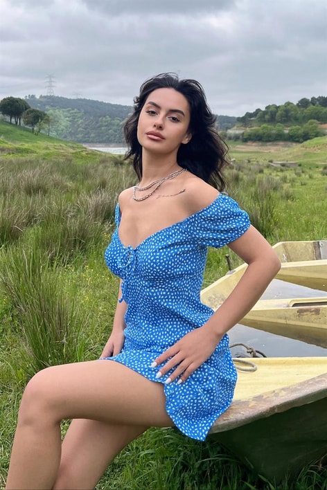 Çıtır Mini Çiçekli Elbise Saks Mavisi