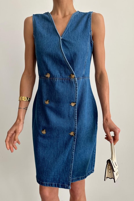 Denim Court Elbise Mavi