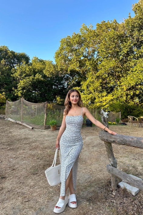 Drape Detaylı Elbise Beyaz