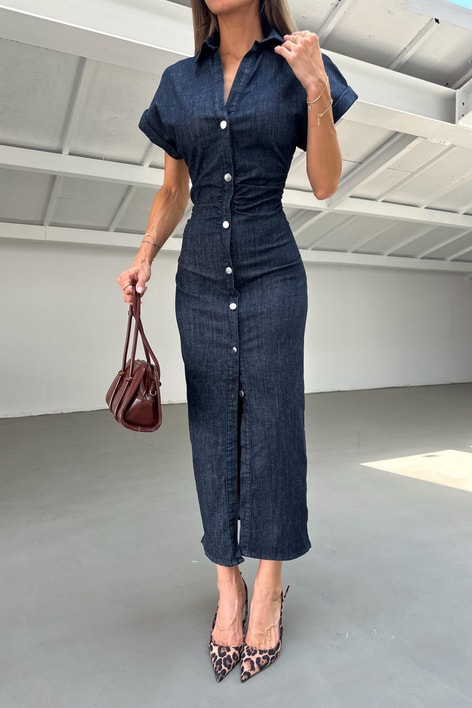 Drapeli Deim Elbise Lacivert