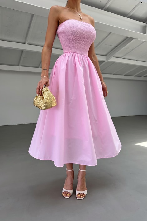Gipe Detaylı Elbise Pembe