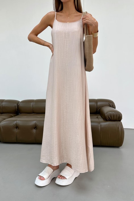 İnce Askılı Rahat Elbise Taş