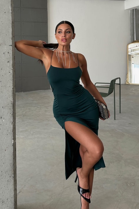 İp Askı Hera Elbise Zümrüt Yeşili