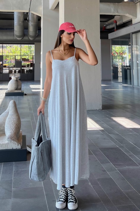 İp Askılı Elvis Elbise Gri